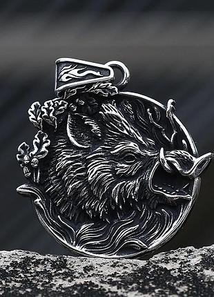 Двусторонний кулон "дикий кабан" – нержавеющая сталь