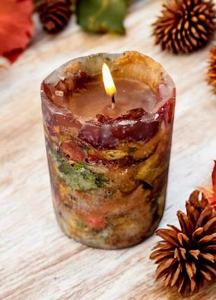 Свеча разноцветная, с сухоцветами - 35 часов горения, с ароматом бабл-гам