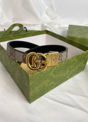 Жіночий шкіряний ремінь gucci двосторонній бежевий пасок гуччі для дівчат брендовий двосторонній ремінь