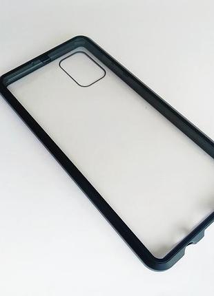 Чехол магнитный на samsung a71 чехол на магните самсунг а71 с закаленным стеклом с двух сторон металл и закаленное стекло, черный