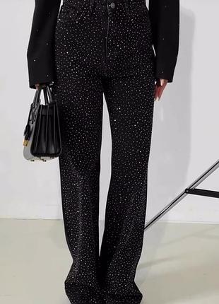 Штани джинси з камінцями wide leg