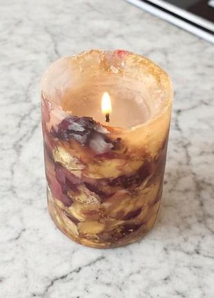 Осенняя симфония - свеча из миксом лепестков розы, 35 часы горение, с ароматом кофе