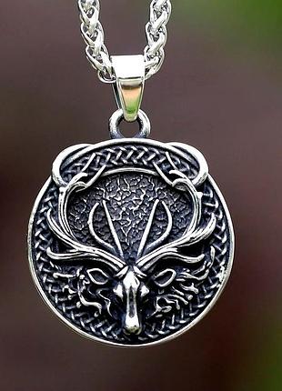 Кулон амулет олень , нержавеющая сталь двухсторонний подвес с цепочкой