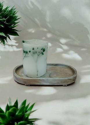 Свічка з гілочками зеленої гіпсофіли - 35 годин горіння, з ароматом мандарина