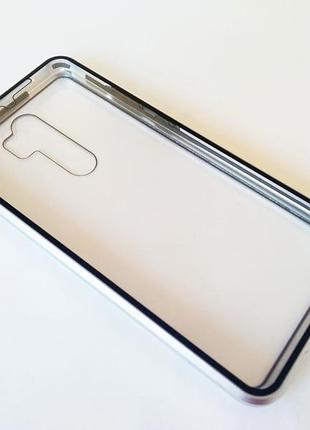 Чехол магнитный на redmi note 8pro чехол на магните редми ноут 8про с закаленным стеклом металл и закаленное стекло, серебро