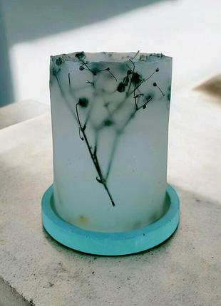 Свеча с веточками зеленой гипсофилы - 35 часов горения, с ароматом цитрус