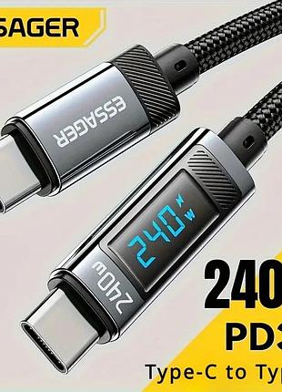 Кабель essager usb type-c - usb type-c (2м) 240w/5a pd 3.1 черный