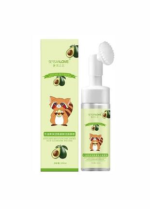 Пінка-мус для вмивання обличчя з екстрактом авокадо sersanlove avocado moisturizing amino acid cleanser mousse