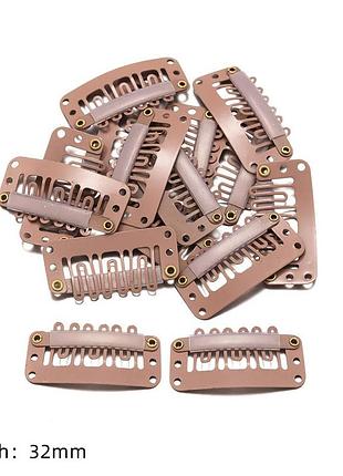 Набір із 5 бежевих металевих затискачів для перук і нарощування волосся 32×15 мм.