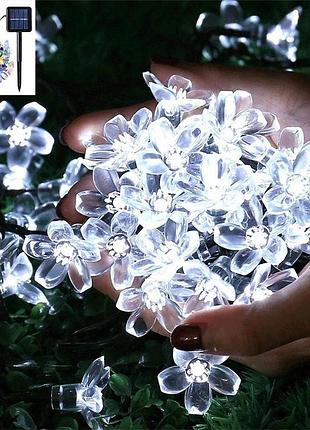 Гирлянда на солнечной батарее 20 led 5м белый праздничное освещение сада улицы подсветка украшения клумбы