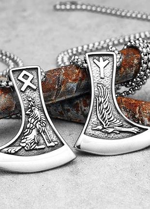 Кулон амулет волк ворон , нержавеющая сталь