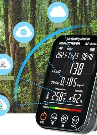 Монітор якості повітря, професійний детектор вологості, температури та формальдегіду hcho tvoc, портативний вимірювач забруднення повітря