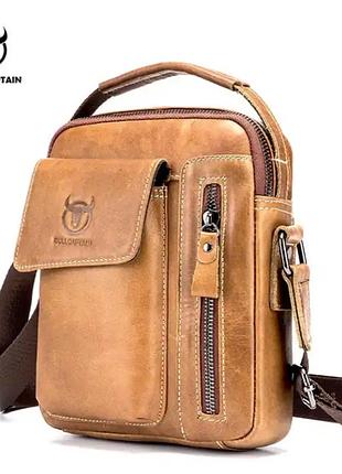 Мужская кожаная сумка-барсетка "bullcaptain " уценка светло коричневый