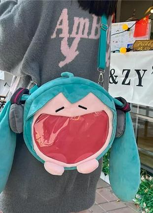 Плюшевий рюкзак hatsune miku хацуне міку 24*22 см бірюза