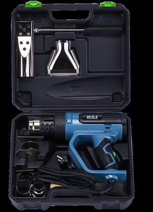 Будівельний фен, термофен з lcd дисплеєм і насадками 2200 вт kraft&dele wds2510 в пластиковому кейсі