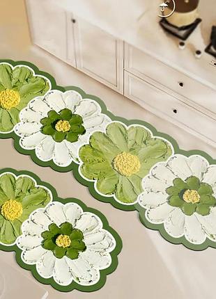 Зелёный ковер с эффектом 3d 80*50 декоративный на кухню коврик для кухни ванной туалета спальни цветы безворсовый
