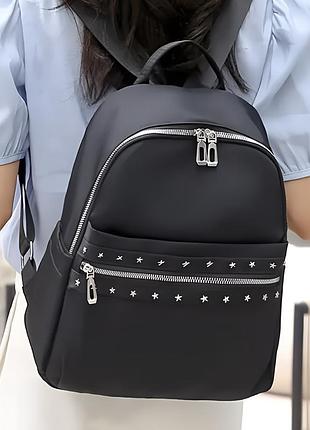 Женский рюкзак городской молодежный текстильный повседневный черный непромокаемый прогулочный с карманами