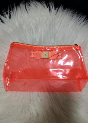 Косметичка ted baker оранжево персикового цвета, прозрачная с бантиком