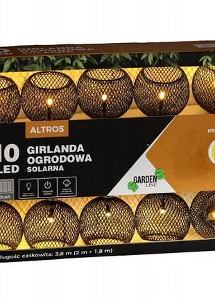 Декоративная садовая гирлянда с огоньками на солнечной батарее 3,8 м. 10 led gardenline sol3651 теплый-белый