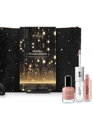 Набор kiko holiday wonderlights forever together makeup gift set 01 - двойная помада 130 + лак 016