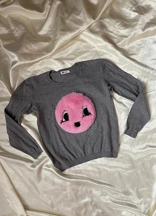 Сірий світшот з пухнастим смайликом, сірий светр