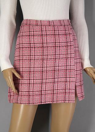 Брендова твідова спідниця міні "george" рожева картата. розмір uk10.