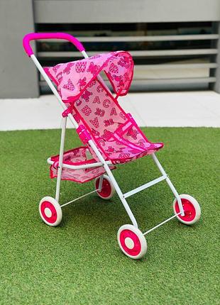 Игрушка коляска для девочки коляска для кукол с металлическим каркасом и прорезиненными колесами кукольная коляска фуксія