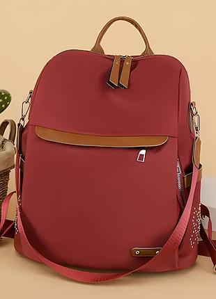 Городской повседневный женский рюкзак сумка из нейлона в красном цвете