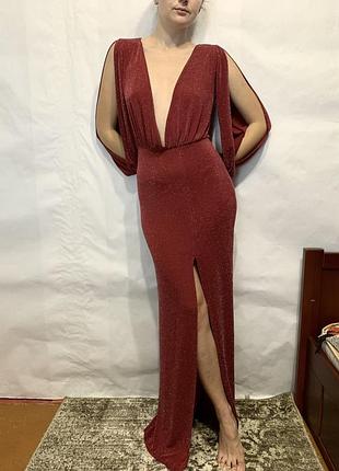 Шикарна бордова мерехтлива сукня від boohoo night розмір s-m