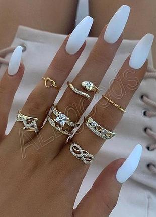 Кольца на фаланги. набор из 8 колец. цвет золото (ring8goldsnake)