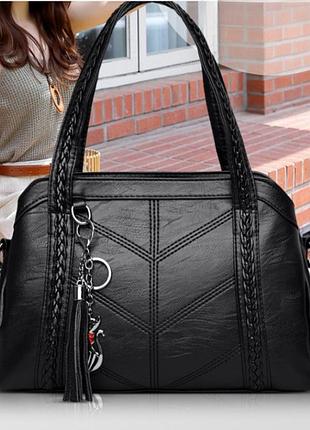 Стильна жіноча сумка із високоякісної екошкіри чорна