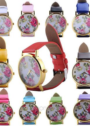 Часы женские, "цветы", аналоговые, кварцевые, часы "relogio feminino". красный