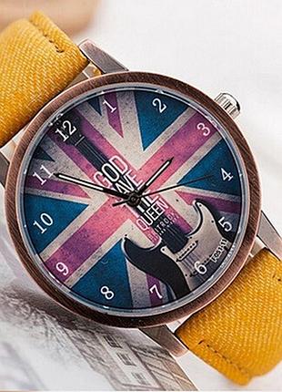 Часы наручные с британским флагом "god save the queen" - боже храни королеву! оранжевый