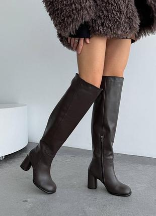 Ботфорти жіночі з анатомічним носком демісезонні натуральна шкіра коричневі, демісезонні шкіряні високі чоботи 11362