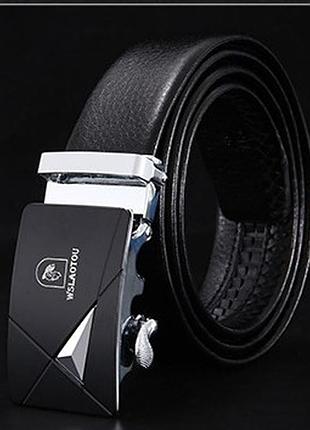Ремень черный натуральная кожа на пряжке автомат,пояс мужской 120 смх3 см( 4044 )
