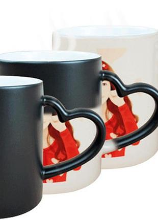 Чашки хамелеоны с ручкой в форме сердца с вашими фото, надписями, логотипами.