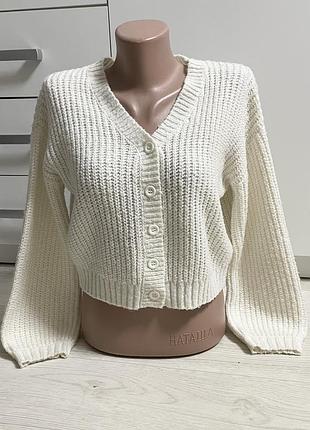 Свитер молочный на пуговицах, кардиган для девочки 10лет