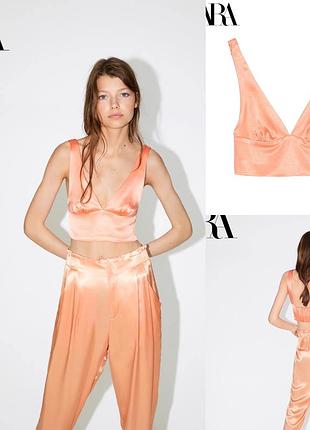 Сатиновий топ zara у ніжному персиковому кольорі