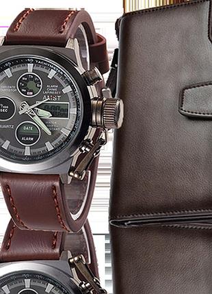 Комплект ударопрочные часы amst + портмоне baellerry business