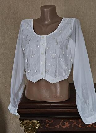 Біла блуза  з бісером