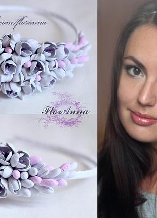 "серые фрезии" обруч для волос с цветами