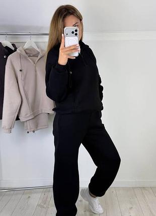 Спортивный костюм на флисе с кофой с воротником на молнии с манжетами с брюками с кулисками