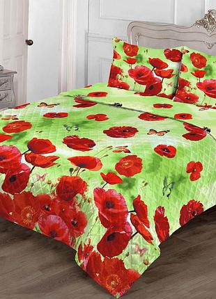 Покрывало стеганое полуторное красные маки 145х205см zastelli