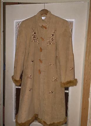 Дизайнерское пальто в этно стиле под замшу!