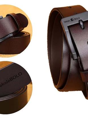 Ремень мужской bolo bekele коричневый с металлической пряжкой 125 см - 3.6 см, ремень под брюки, джинсы