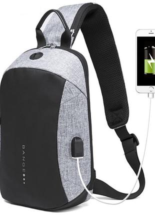 Однолямочный рюкзак bange bg-1912 usb порт 6л светлая серая
