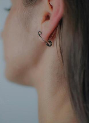 Серьги-булавки серебряные, маленькие булавки на ушко, серебро 925 пробы, 2 шт, родий или черные, 22*7 мм чорна гальваніка