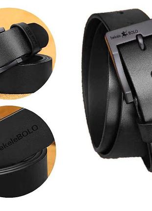 Ремень мужской bolo bekele черный с металлической пряжкой 125 см - 3.6 см, ремень под брюки, джинсы