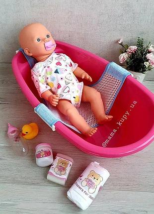 Пупс defa 5083 ванночка, бутылочка, соска, подгузник, 42 см. аксессуары, пьет, писяет