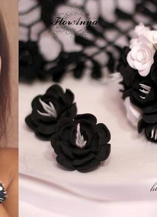 Черно-белый авторский комплект ручной работы "домино" (серьги+браслет)